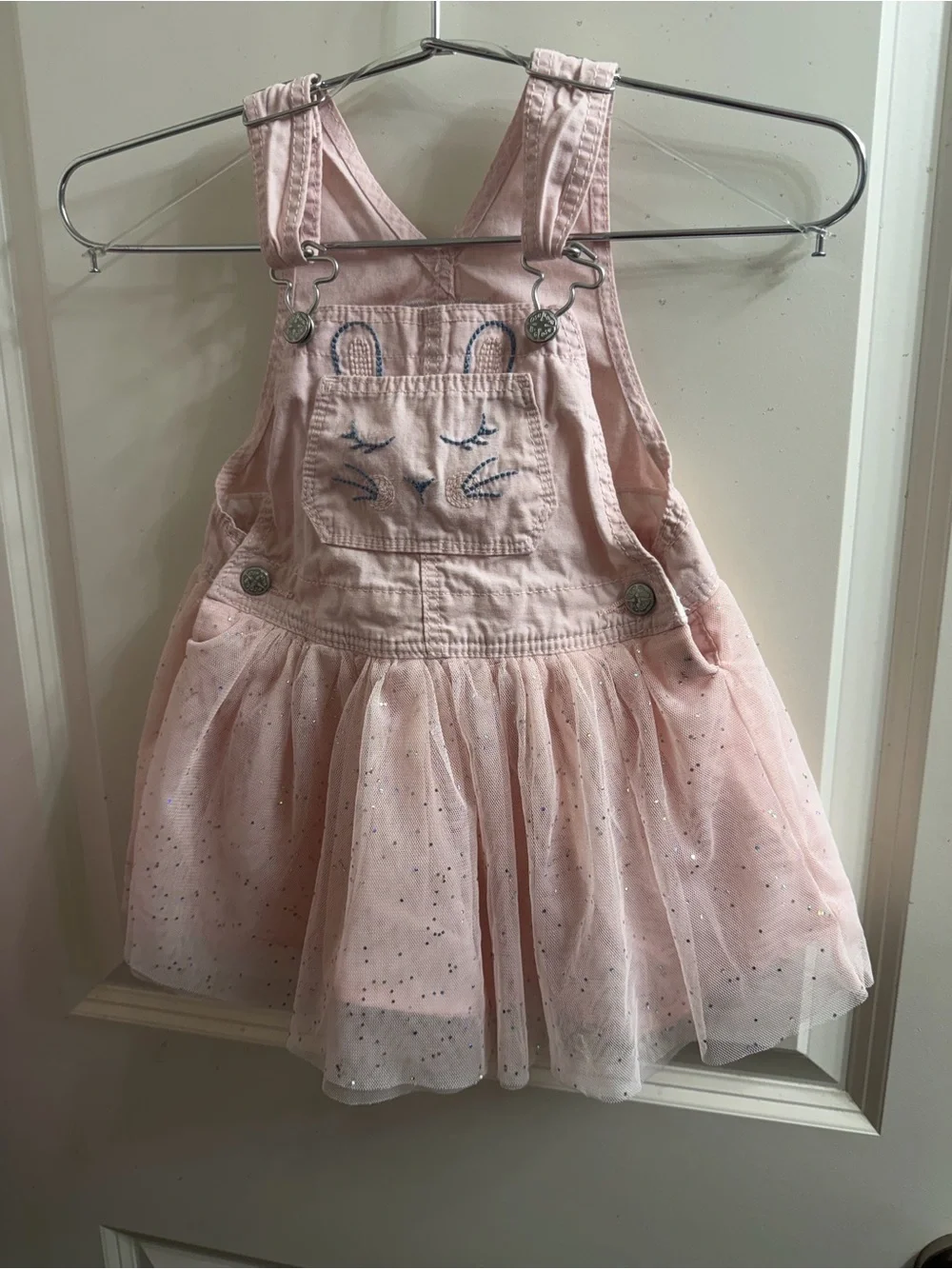 OshKosh B'gosh Pink Sparkle Tulle Overall Dress with Bunny Face